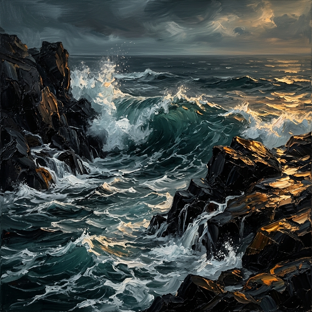 Waves crashing against rocks